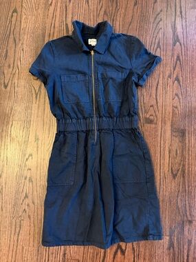 J. Crew Navy Short-Sleeve Utility Romper Dress with Zip